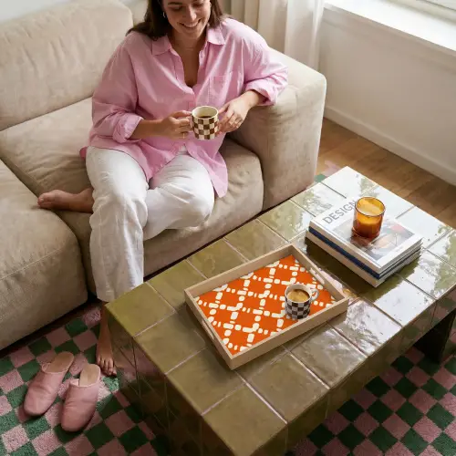 Oranje - Ruitpatroon - Wit Dienblad Rechthoek middel 911 -sfeer3