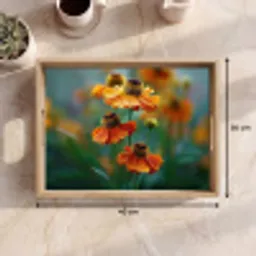 Oranje bloemen - Levendig - Wazige achtergrond Dienblad Rechthoek middel -USP_Formaat