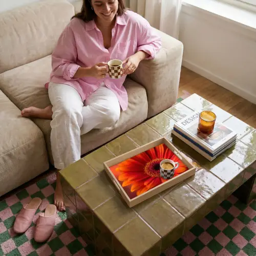 Oranje - Gerbera - Intens Dienblad Rechthoek middel -sfeer3
