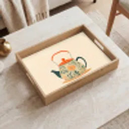 Oranje - Theepot - Bloemen - Bladeren Dienblad Rechthoek middel -sfeer1