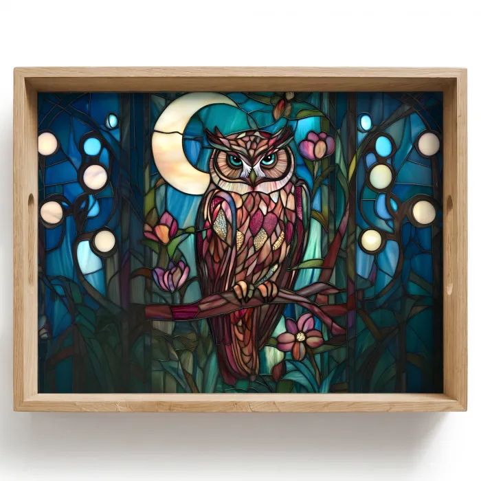 Uil - Mozaïek - Maan - Nacht Dienblad Rechthoek middel -z3d_shopping