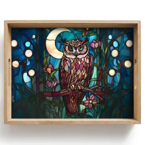 Uil - Mozaïek - Maan - Nacht Dienblad Rechthoek middel -z3d_shopping