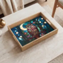 Uil - Mozaïek - Maan - Nacht Dienblad Rechthoek middel -sfeer1