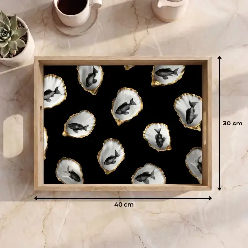Oesters - Zwart - Vissen - Goud Dienblad Rechthoek middel -USP_Formaat