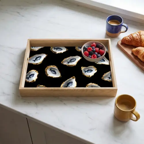 Oesters - Vissen - Blauw - Goud Dienblad Rechthoek middel -sfeer2
