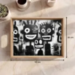 Schilderij - Figuren - Zwart - Abstract Dienblad Rechthoek middel -USP_Formaat
