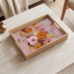 Schilderij - Bloemen - Rustiek - Roze Dienblad Rechthoek middel -sfeer1