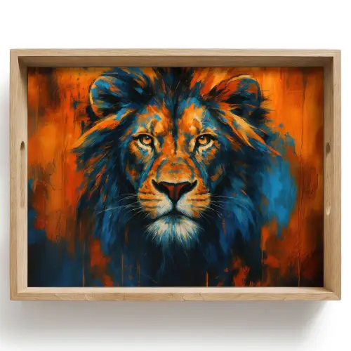 Schilderij - Leeuwenkop - Oranje Dienblad Rechthoek middel -z3d_shopping