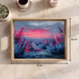 Schilderij - Zonsondergang - Bloemen - Rivier Dienblad Rechthoek middel -USP_Formaat