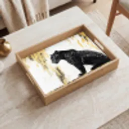 Panter - Zwart - Abstract - Goud Dienblad Rechthoek middel -sfeer1