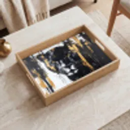 Panter - Zwart - Abstract - Verfstreken Dienblad Rechthoek middel -sfeer1