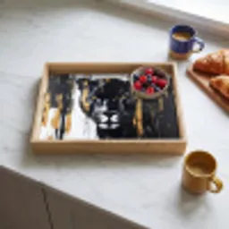 Panter - Zwart - Abstract - Verfstreken Dienblad Rechthoek middel -sfeer2