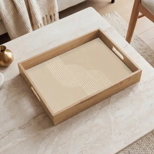 Parallelle lijnen - Lichte textuur - Beige Dienblad Rechthoek middel -sfeer1
