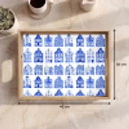 Patroon - Huizen - Blauw Dienblad Rechthoek middel 911 -USP_Formaat