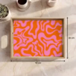Patroon - Roze - Oranje - Abstract - Modern Dienblad Rechthoek middel -USP_Formaat