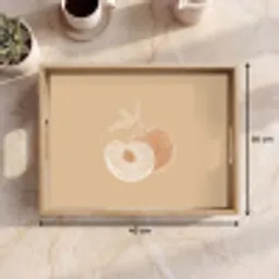 Perzik - Lijntekening - Pit - Beige Dienblad Rechthoek middel -USP_Formaat