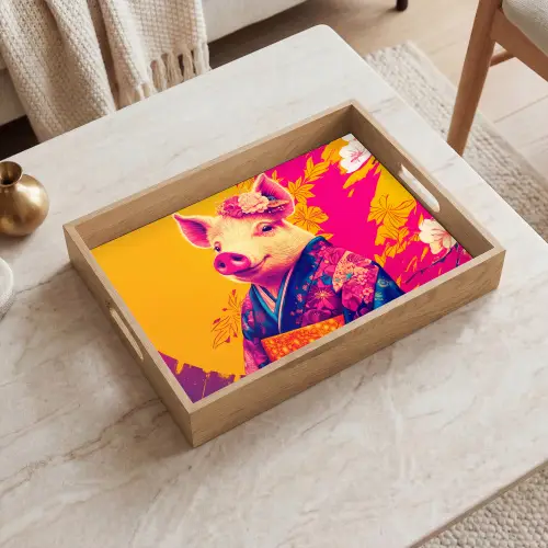 Varken - Bloemkroon - Kimono - Abstract Dienblad Rechthoek middel -sfeer1