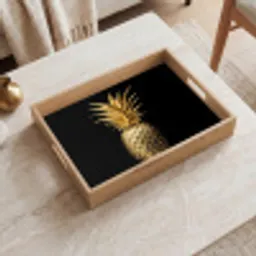 Ananas - Zwart - Goud - Luxe Dienblad Rechthoek middel -sfeer1