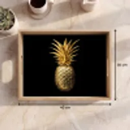 Ananas - Zwart - Goud - Luxe Dienblad Rechthoek middel -USP_Formaat