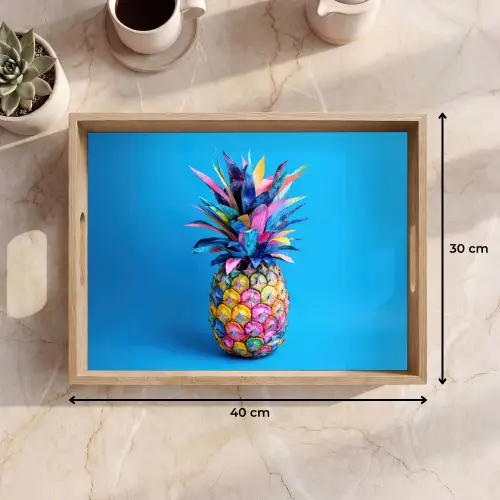 Ananas - Blauw - Tropisch - Vrolijk Dienblad Rechthoek middel -USP_Formaat