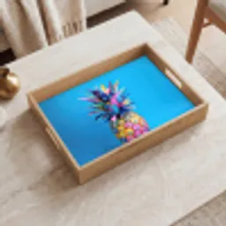 Ananas - Blauw - Tropisch - Vrolijk Dienblad Rechthoek middel -sfeer1