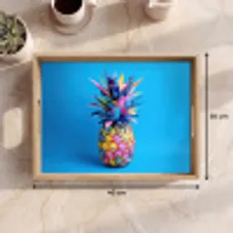 Ananas - Blauw - Tropisch - Vrolijk Dienblad Rechthoek middel -USP_Formaat