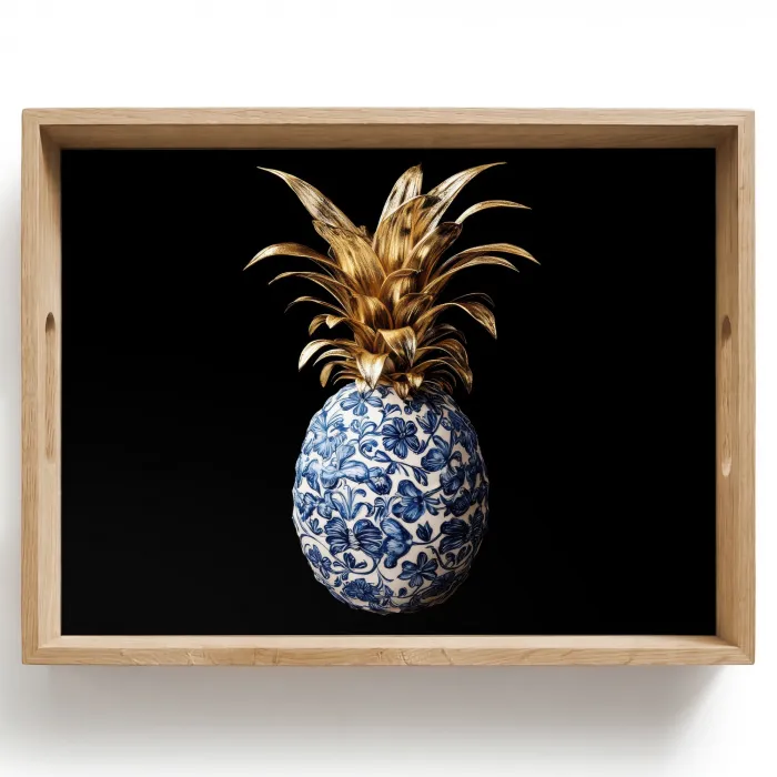 Ananas - Bloemen patroon - Goud - Delftsblauw Dienblad Rechthoek middel -z3d_shopping
