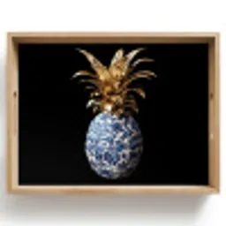 Ananas - Bloemen patroon - Goud - Delftsblauw Dienblad Rechthoek middel -z3d_shopping