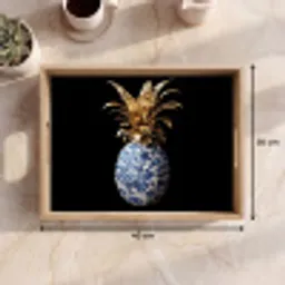 Ananas - Bloemen patroon - Goud - Delftsblauw Dienblad Rechthoek middel -USP_Formaat