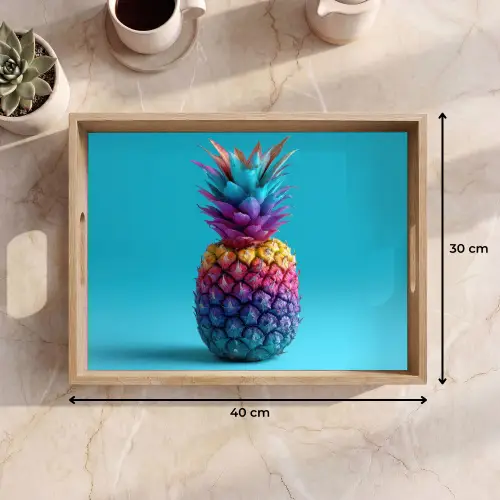 Ananas - Regenboog - Blauw - Popart Dienblad Rechthoek middel -USP_Formaat