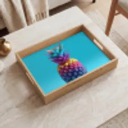 Ananas - Regenboog - Blauw - Popart Dienblad Rechthoek middel -sfeer1