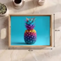 Ananas - Regenboog - Blauw - Popart Dienblad Rechthoek middel -USP_Formaat