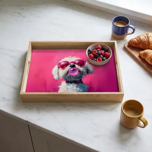 Pink - Hond - Bubbel Dienblad Rechthoek middel -sfeer2