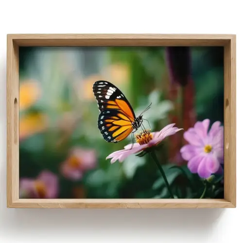 Roze bloemen - Vlinder - Zachte focus Dienblad Rechthoek middel -z3d_shopping