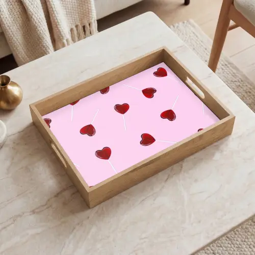 Roze - Hart - Lolly - Snoep Dienblad Rechthoek middel -sfeer1