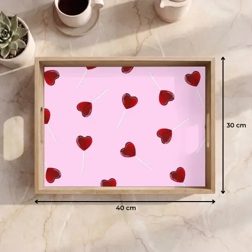 Roze - Hart - Lolly - Snoep Dienblad Rechthoek middel -USP_Formaat