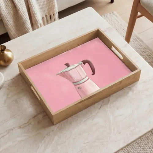 Roze - Mokkapot - Illustratie - Koffie Dienblad Rechthoek middel -sfeer1