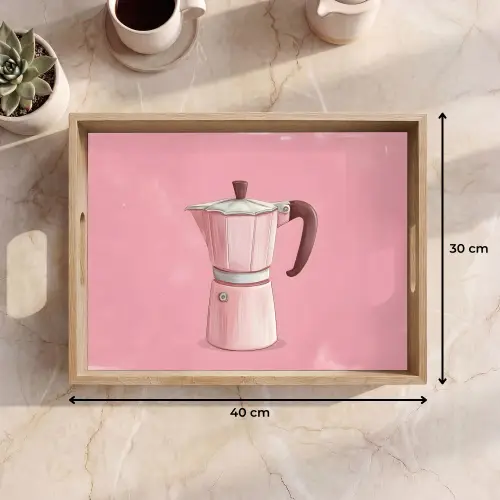 Roze - Mokkapot - Illustratie - Koffie Dienblad Rechthoek middel -USP_Formaat