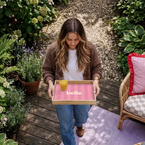 Roze - Gestreept - Belle Dienblad Rechthoek middel -sfeer5