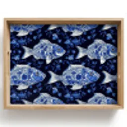 Vissen - Bloemen - Blauw Dienblad Rechthoek middel 911 -z3d_shopping