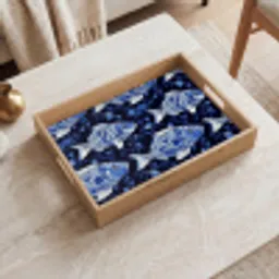 Vissen - Bloemen - Blauw Dienblad Rechthoek middel 911 -sfeer1