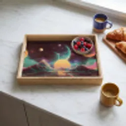Planeten - Neon - Berglandschap - Zon Dienblad Rechthoek middel -sfeer2