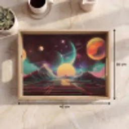 Planeten - Neon - Berglandschap - Zon Dienblad Rechthoek middel -USP_Formaat
