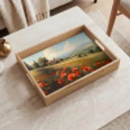 Klaprozen - Rood - Heuvels - Landschap Dienblad Rechthoek middel -sfeer1