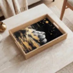 Portret - Leeuw - Abstract - Goud Dienblad Rechthoek middel -sfeer1