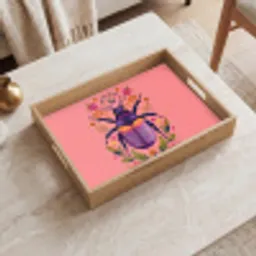 Paars - Kever - Stipjes - Bloemen Dienblad Rechthoek middel -sfeer1