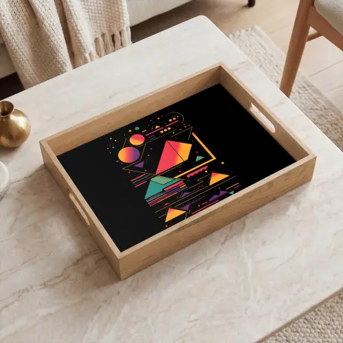 Piramides - Cirkels - Neonkleuren - Geometrisch Dienblad Rechthoek middel -sfeer1