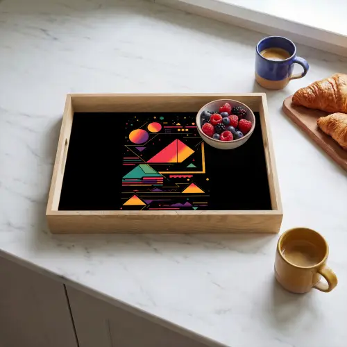 Piramides - Cirkels - Neonkleuren - Geometrisch Dienblad Rechthoek middel -sfeer2