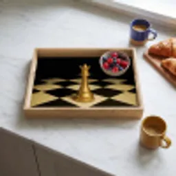 Koningin - Schaakstuk - Geblokt - Goud Dienblad Rechthoek middel -sfeer2