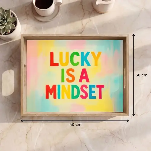 Quote - Lucky - Regenboogkleuren Dienblad Rechthoek middel -USP_Formaat